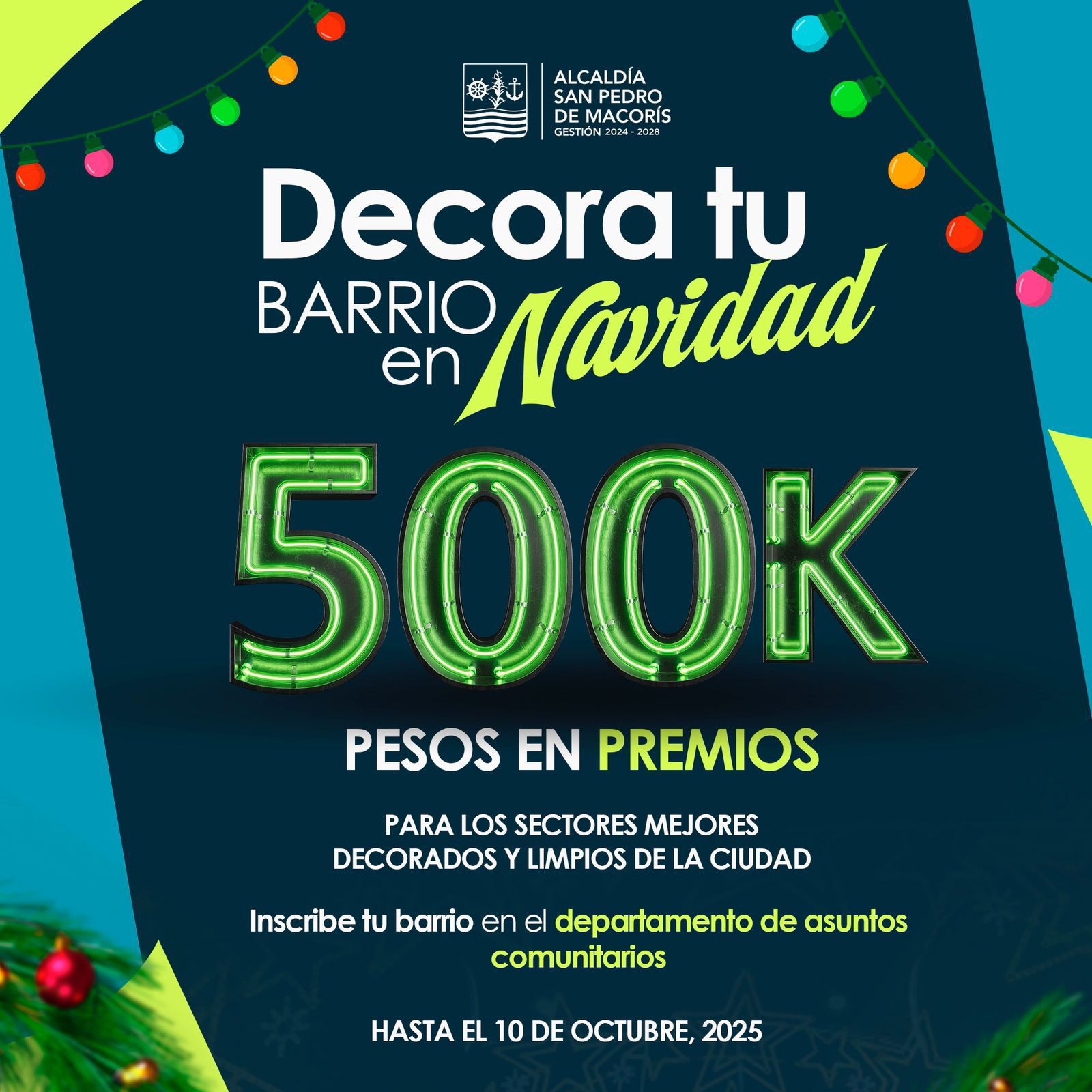 🎄✨ Alcaldía de San Pedro de Macorís lanza concurso “Decora tu barrio en Navidad” con RD$500,000 en premios